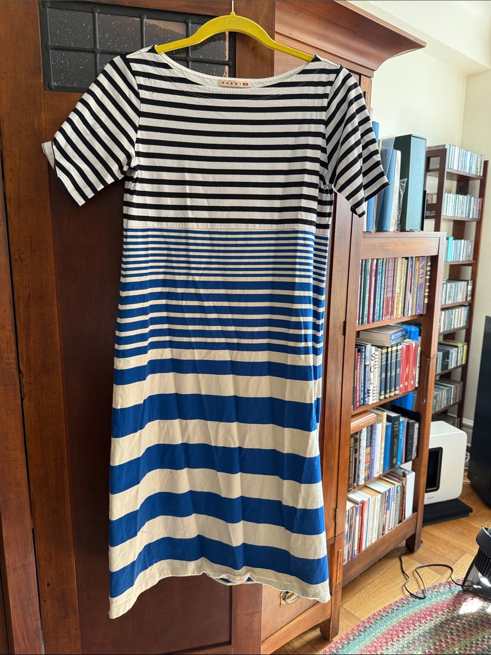 Marni Horizontal Striped Short-Sleeve Dress in Blue and White